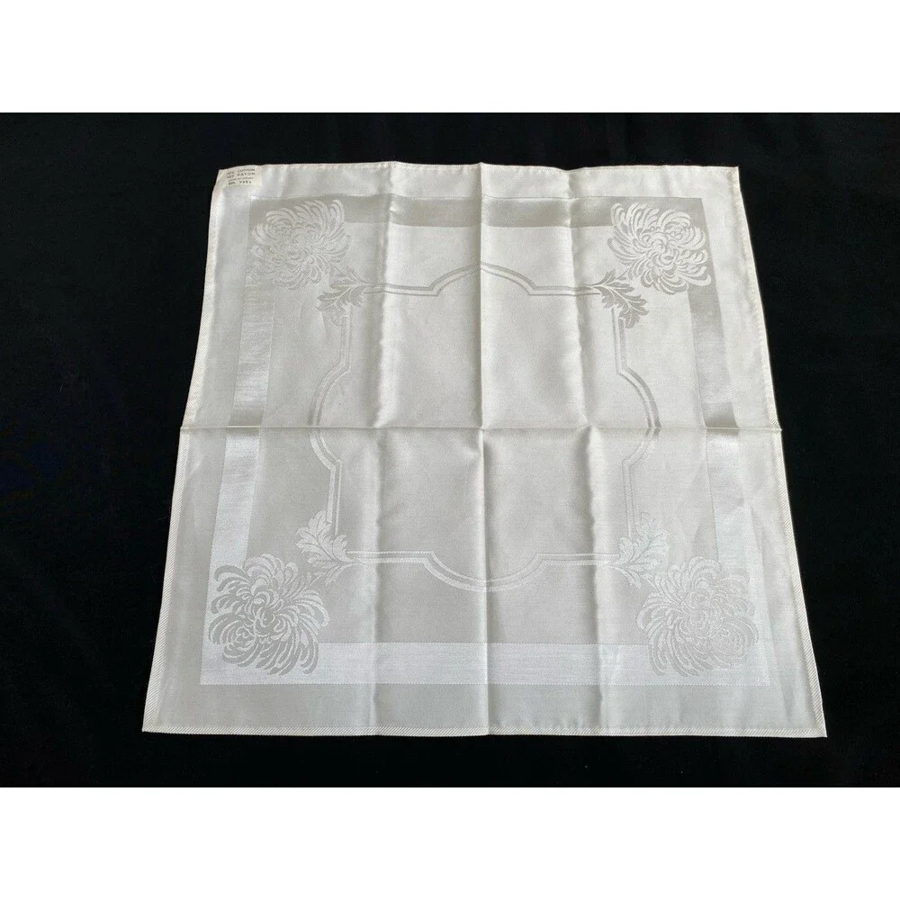 Vintage Cream Ivory Japan Damask Napkins Chrysanthemums Set of 6 New Old Stock